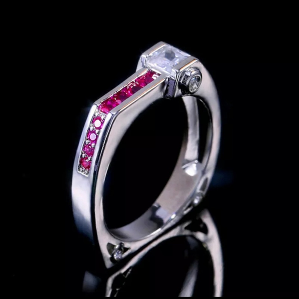 Sterling Sliver Ruby and Diamond Ring size 9